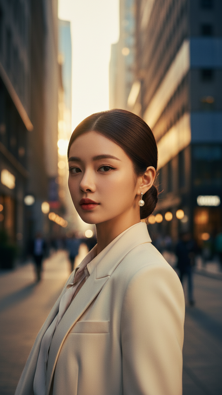 Chân dung tự nhiên của cô gái trẻ trên nền phố đô thị nổi bật