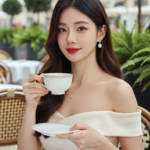 Chân dung nữ thanh lịch trong không gian quán cà phê sang trọng