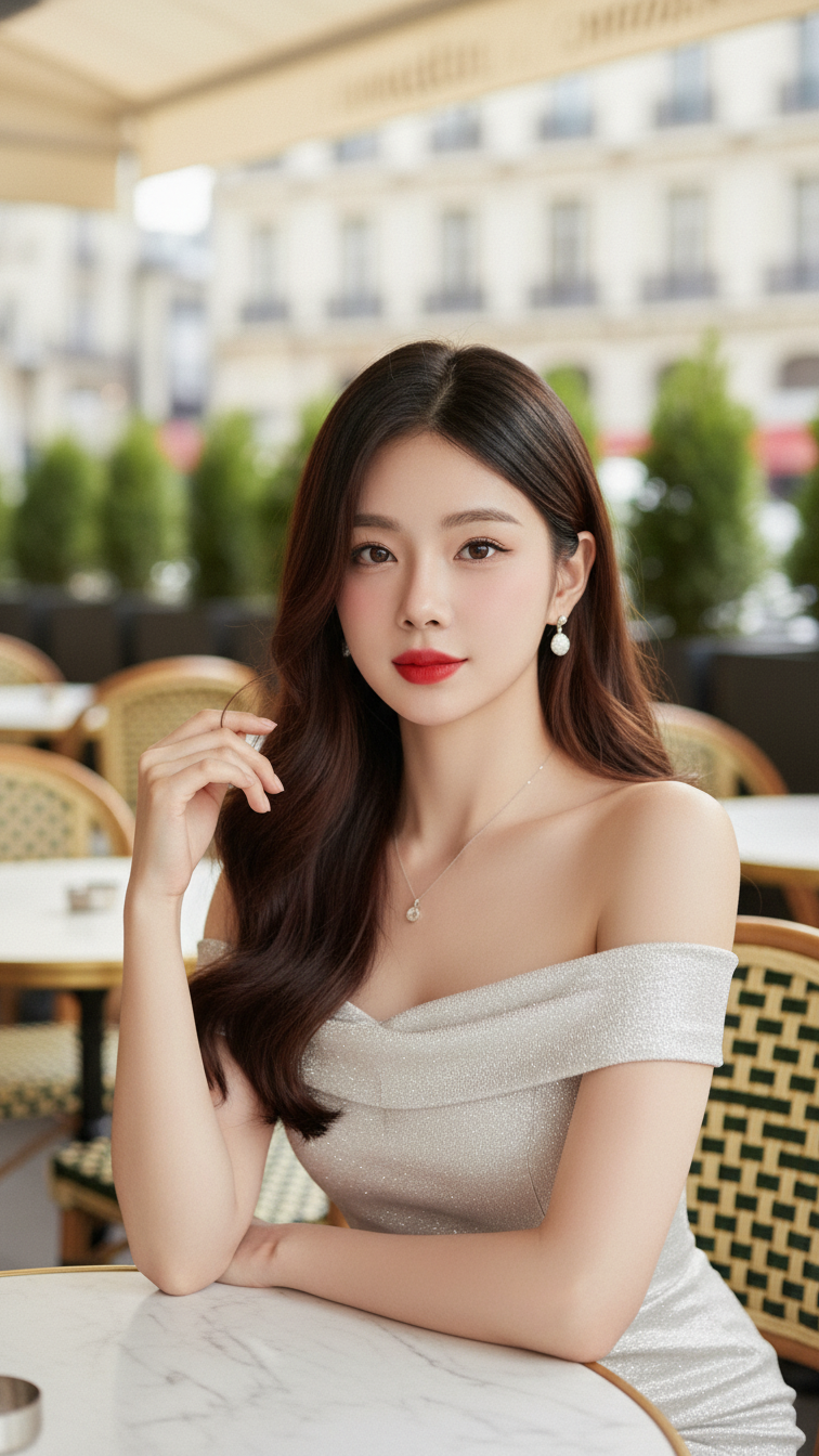 Chân dung trẻ trung tự tin của cô gái Á Đông trong không gian café sang trọng