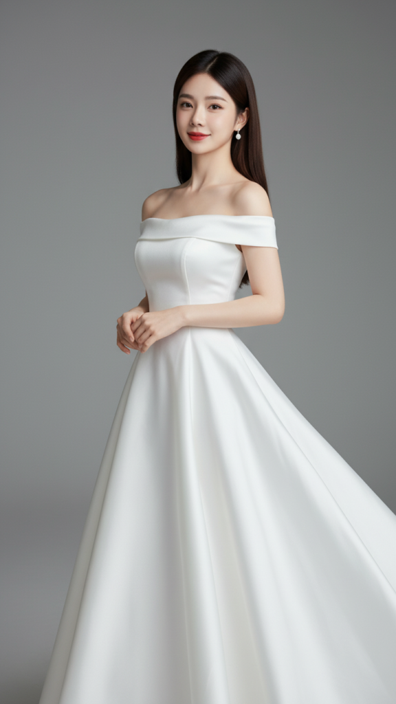 Chân dung người mẫu thanh lịch với nụ cười tự tin và trang phục trắng tinh khôi