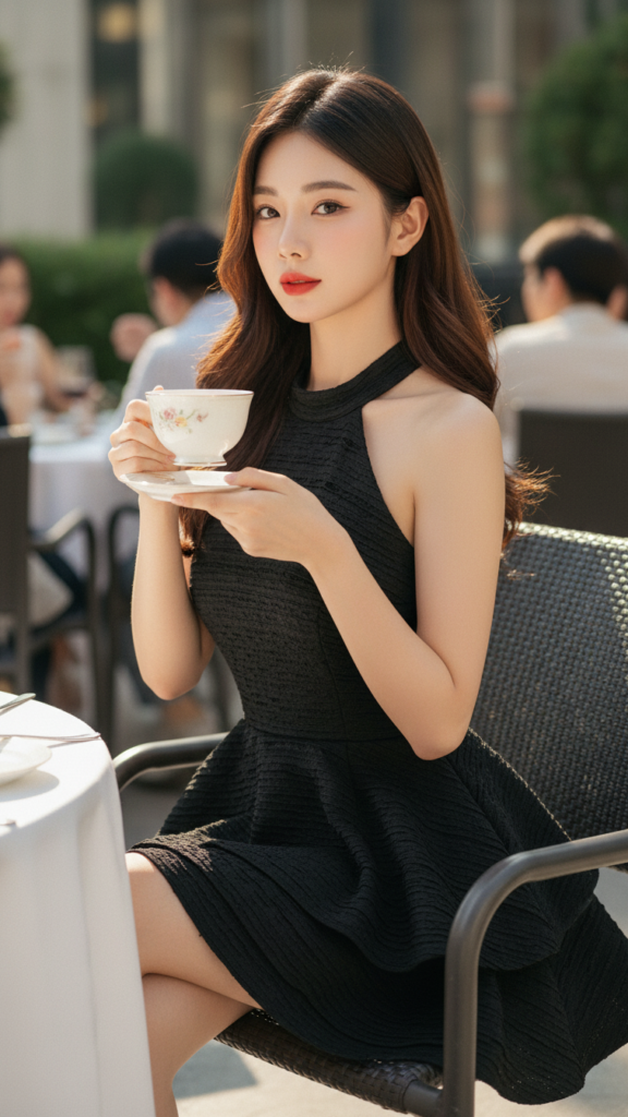 Vẻ đẹp tự tin và thanh lịch của cô gái trẻ trong không gian cafe sang trọng