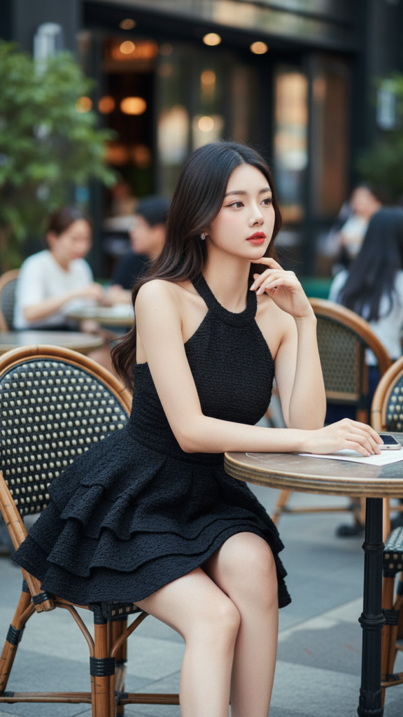 Chân dung thiếu nữ tự tin tại quán cà phê sang trọng