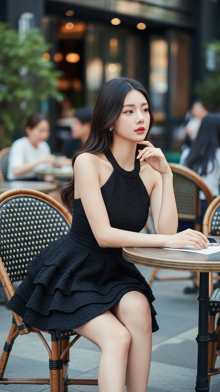 Chân dung thiếu nữ tự tin tại quán cà phê sang trọng