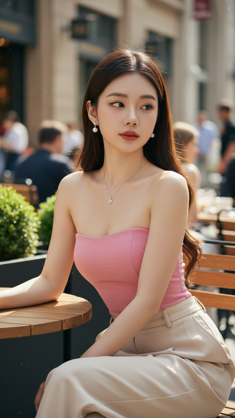 Chân dung thanh lịch của cô gái trẻ tại quán cà phê sang trọng