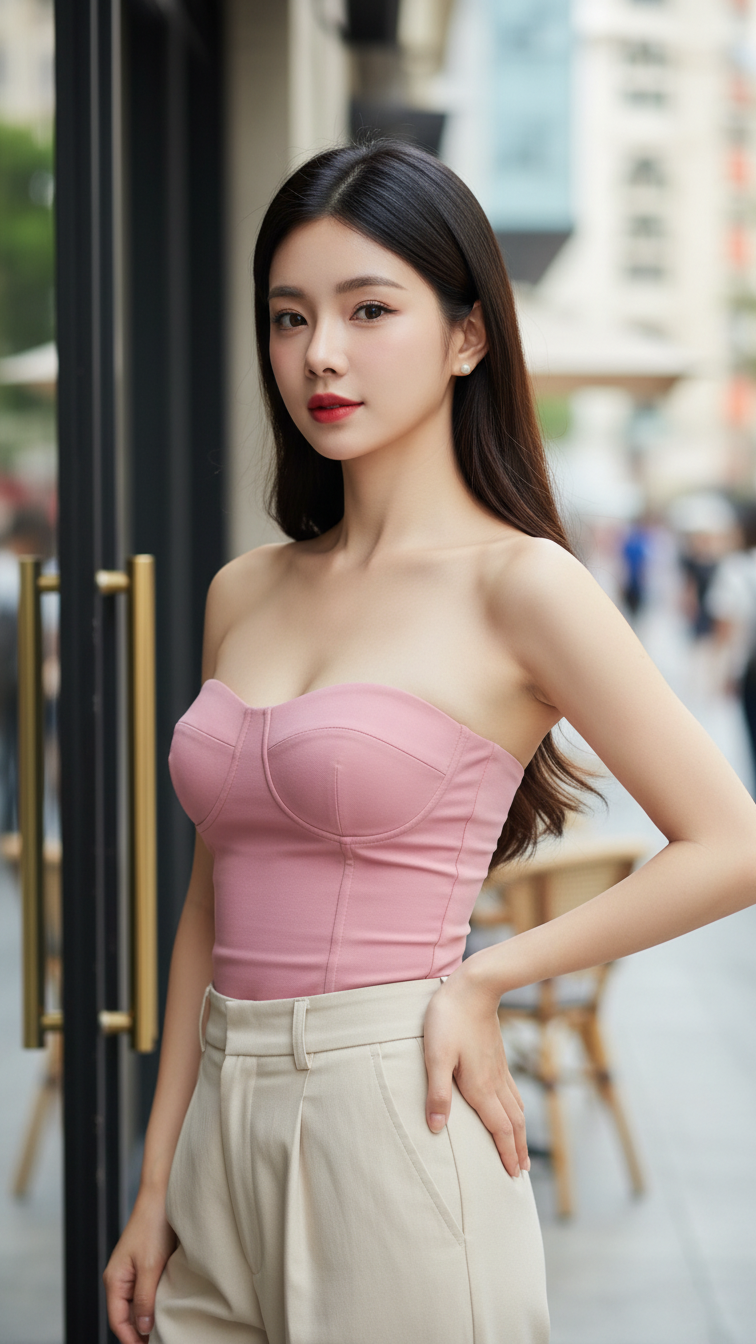 Chân dung thanh lịch của cô gái trẻ tại quán cafe sang trọng