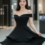 Chân dung cô gái trẻ tự tin trong trang phục thanh lịch tại trung tâm mua sắm