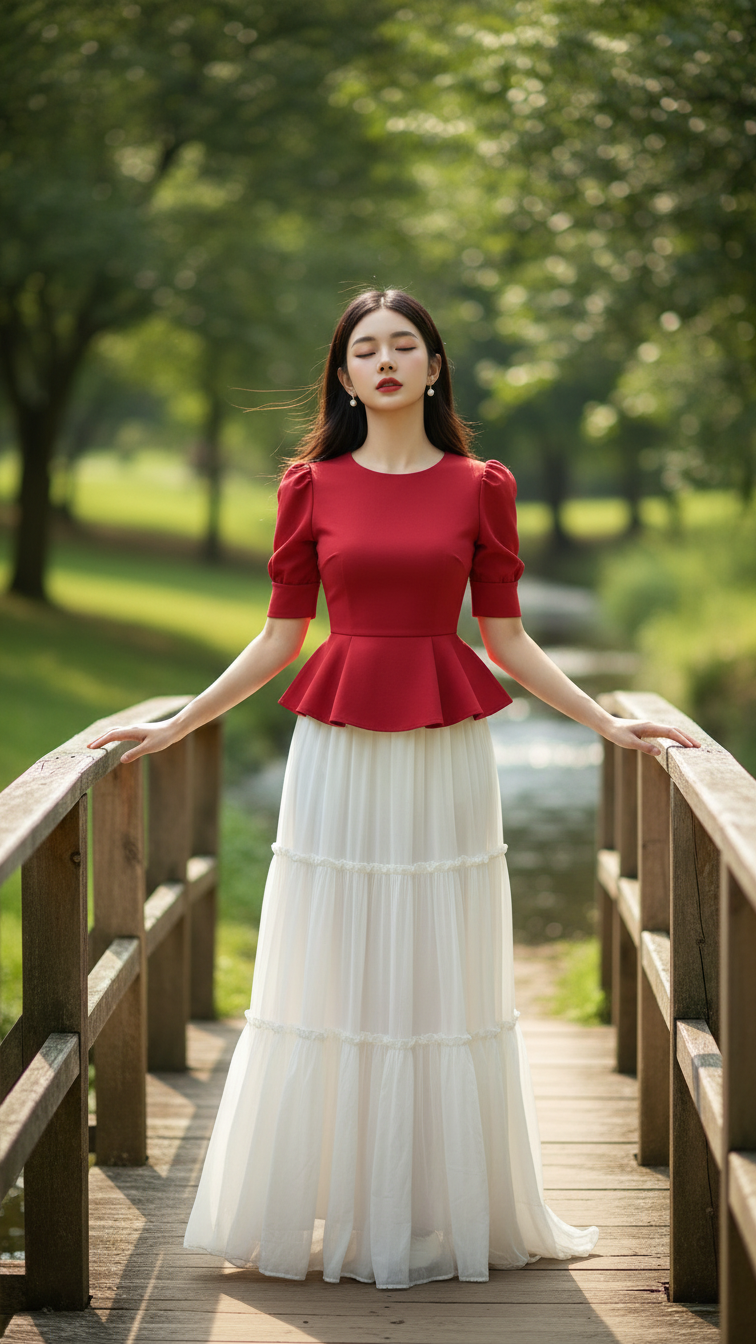 Chân dung thực tế của cô gái trẻ tự tin trong khoảnh khắc thanh bình giữa thiên nhiên