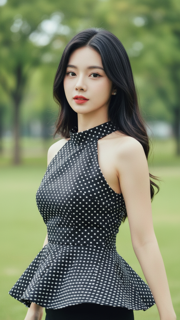 Vẽ chân dung thanh lịch của cô gái trẻ tự tin trong khung cảnh tự nhiên