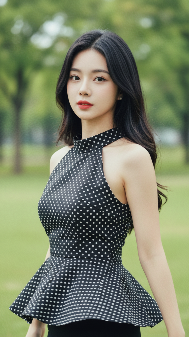 Vẽ chân dung thanh lịch của cô gái trẻ tự tin trong khung cảnh tự nhiên