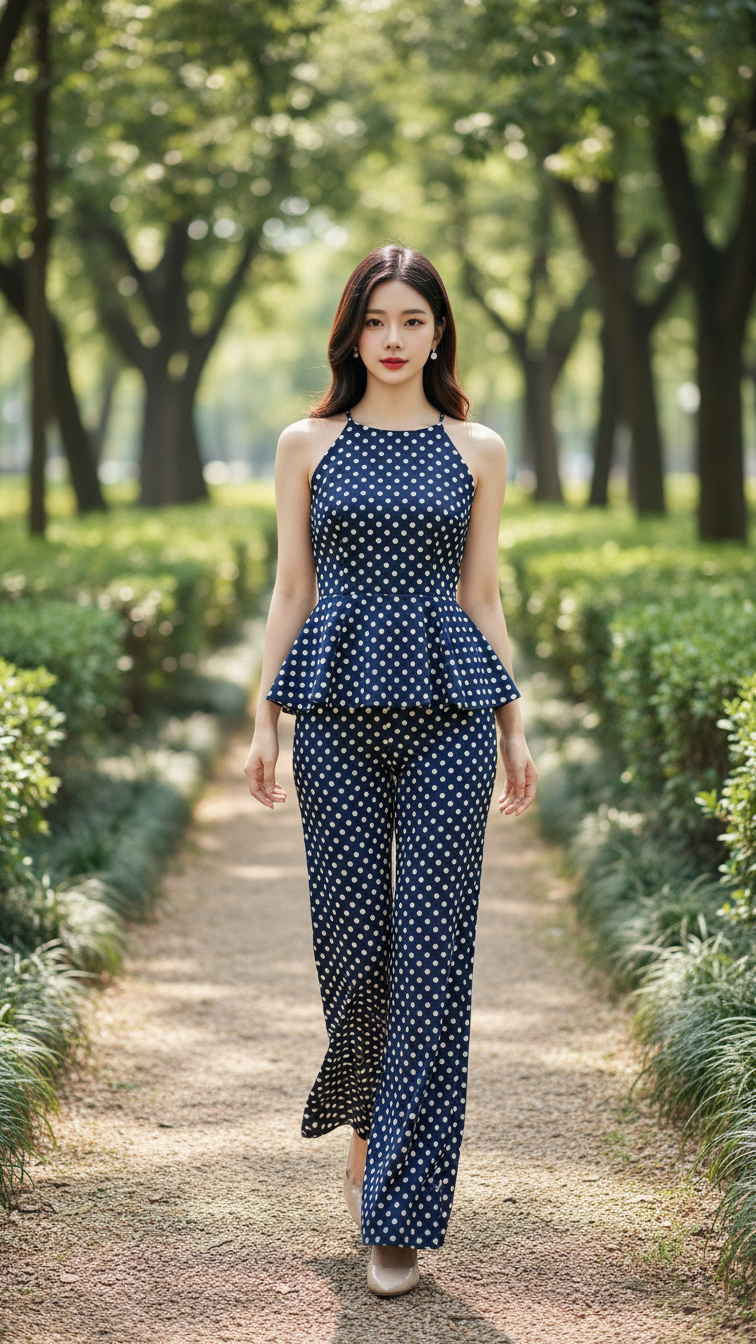 Chân dung thanh lịch của cô gái trẻ tự tin trong công viên yên bình