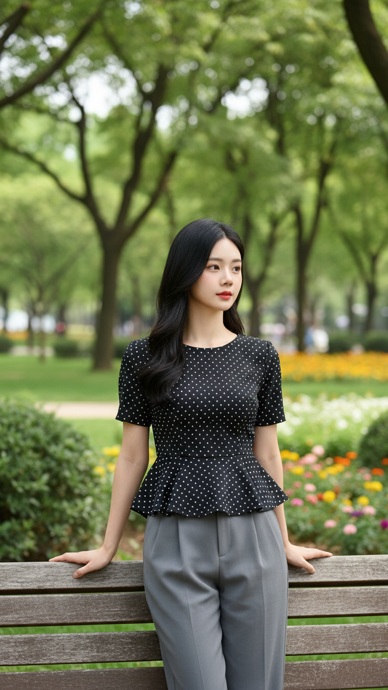 Chân dung thanh lịch của cô gái trẻ giữa công viên xanh tươi