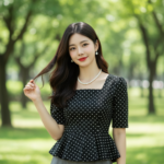 Chân dung thanh lịch của cô gái châu Á tự tin và gần gũi tại công viên xanh mát