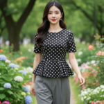 Chân dung một cô gái trẻ thanh lịch giữa công viên rực rỡ sắc màu