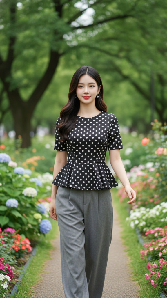 Chân dung một cô gái trẻ thanh lịch giữa công viên rực rỡ sắc màu