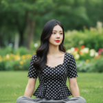 Chân dung thanh lịch của cô gái trẻ trong công viên yên bình