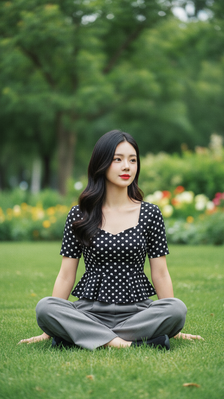 Chân dung thanh lịch của cô gái trẻ trong công viên yên bình