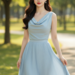 Tạo chân dung thực tế cho cô gái trẻ với phong cách thời trang thanh lịch và tự nhiên