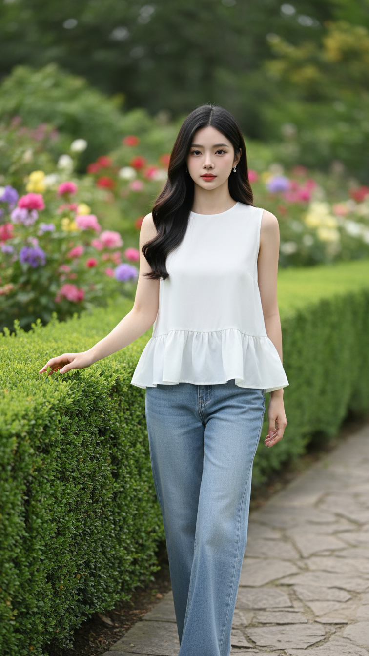 Chân dung thanh lịch của cô gái trẻ giữa khu vườn rực rỡ sắc màu