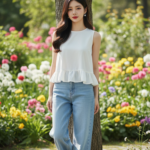 Chân dung người mẫu nữ trẻ đẹp giữa khu vườn thanh bình và tươi sáng