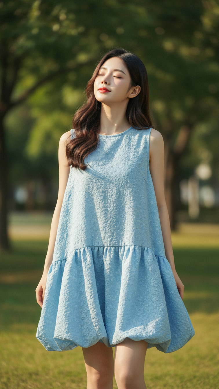 Chân dung thanh lịch của cô gái châu Á tự tin trong công viên xanh mát