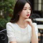 Chân dung thanh lịch của cô gái trẻ trong không gian quán cà phê sang trọng