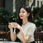 Chân dung thanh lịch của cô gái trẻ giữa không gian quán cà phê sang trọng