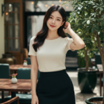 Chân dung thanh lịch của cô gái trẻ tự tin tại quán cafe sang trọng outdoors