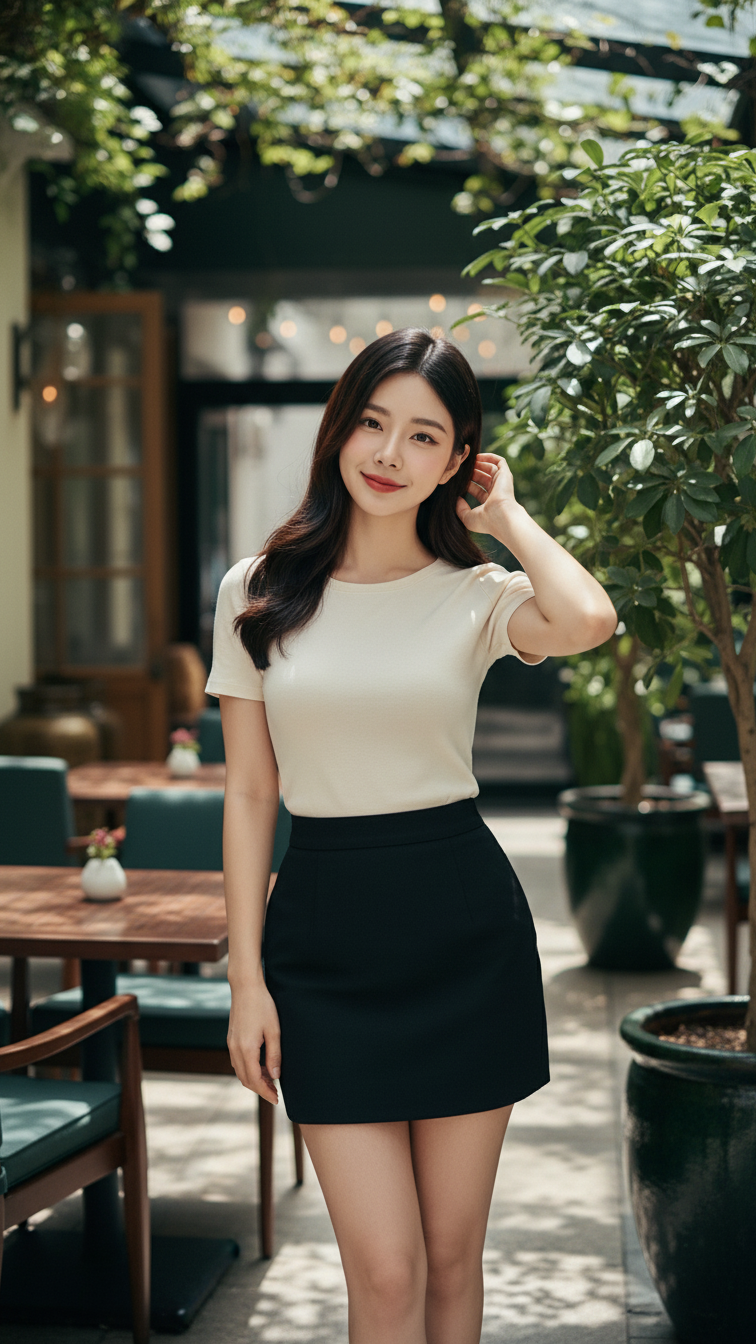 Chân dung thanh lịch của cô gái trẻ tự tin tại quán cafe sang trọng outdoors