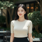 Chân dung cô gái trẻ đầy tự tin giữa không gian sang trọng tại quán cà phê ngoài trời