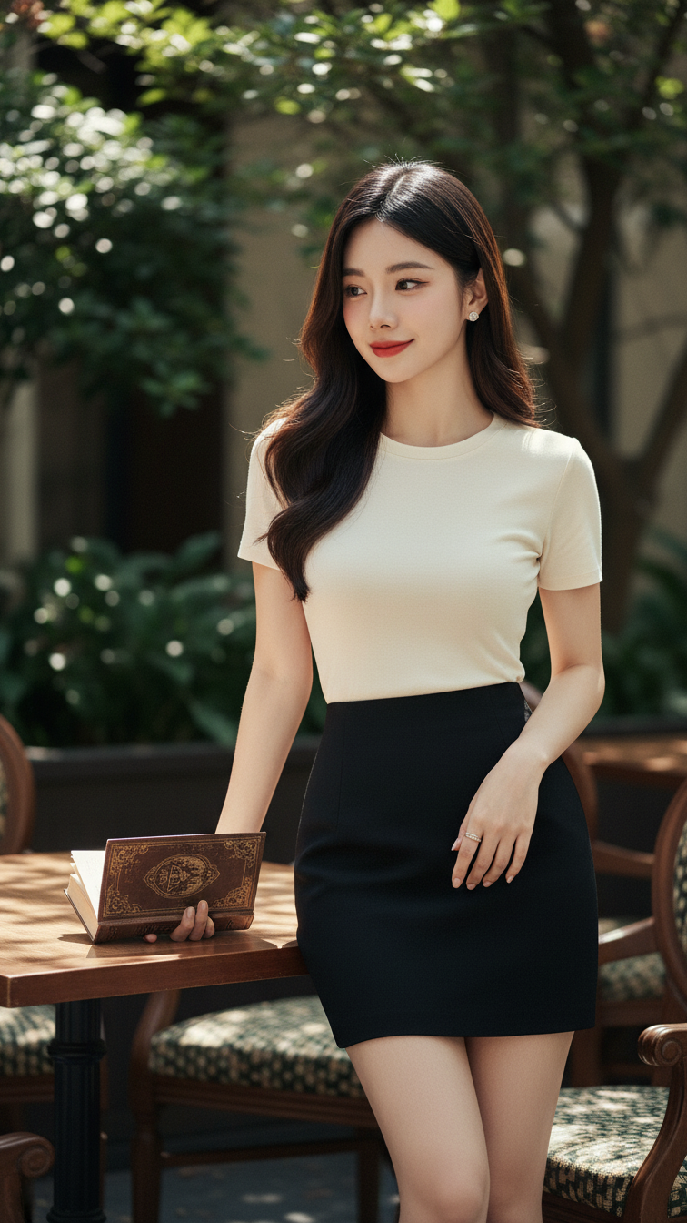 Chân dung thanh lịch của cô gái trẻ với phong cách tự nhiên và cuốn hút tại quán cafe ngoài trời