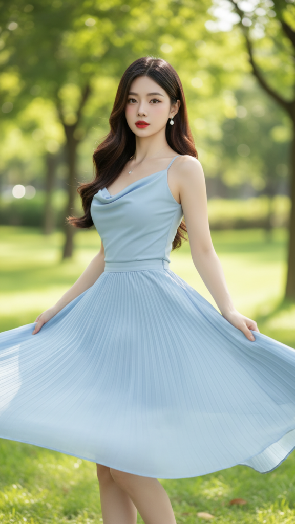 Chân dung thực tế của cô gái trẻ phong cách tự nhiên trong bối cảnh công viên xanh mát