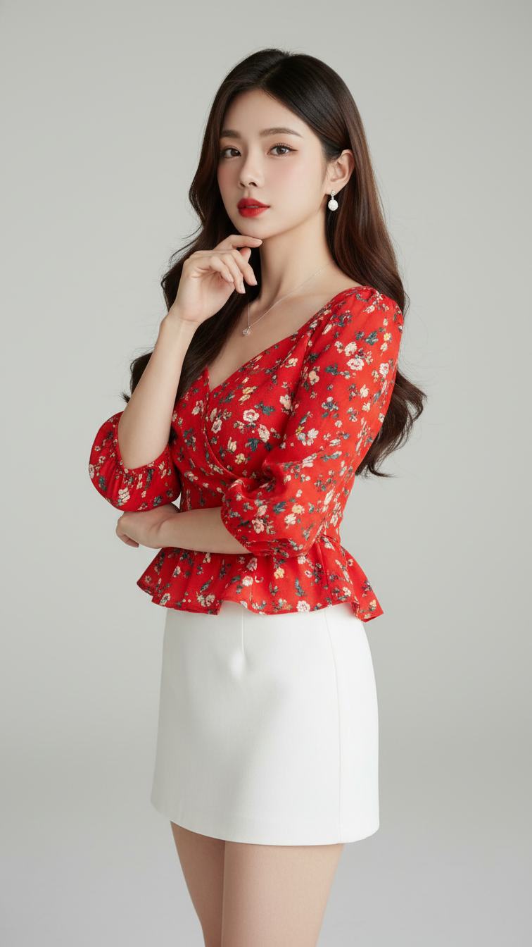 Chân dung thiếu nữ trong trang phục thanh lịch và phong cách đơn giản tại studio chuyên nghiệp