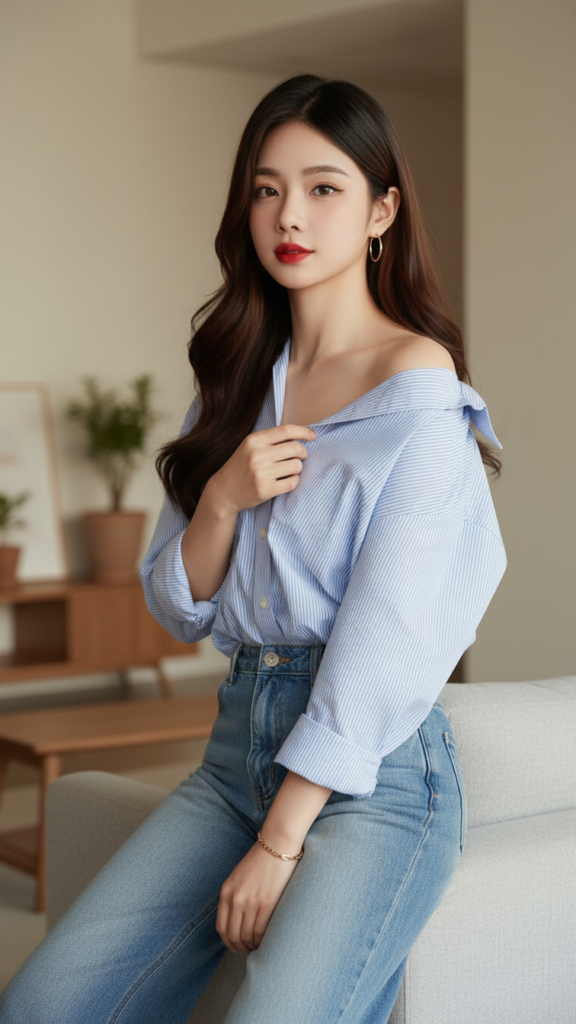 Chân dung thanh lịch của cô gái trẻ trong không gian tối giản hiện đại