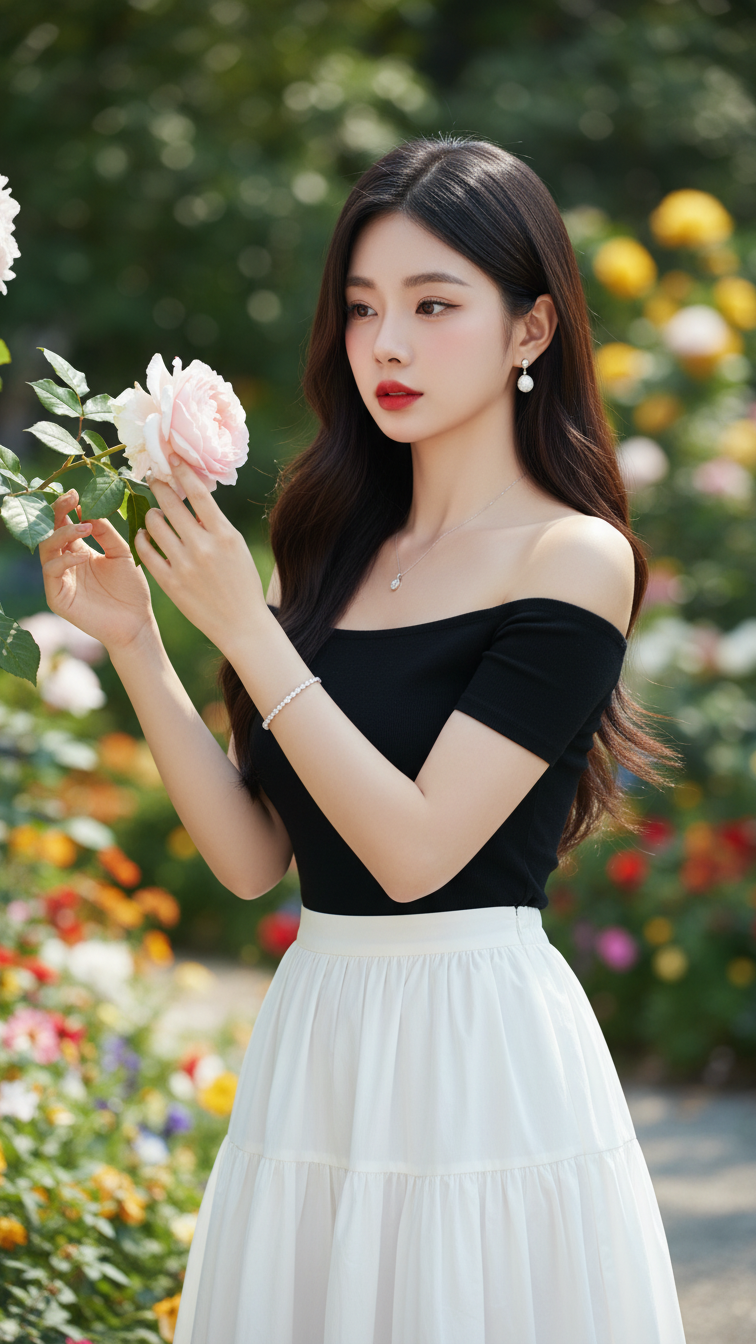 Chân dung thanh lịch của cô gái trẻ giữa khu vườn tuyệt đẹp