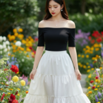 Chân dung cô gái trẻ thanh lịch giữa vườn hoa tươi mát