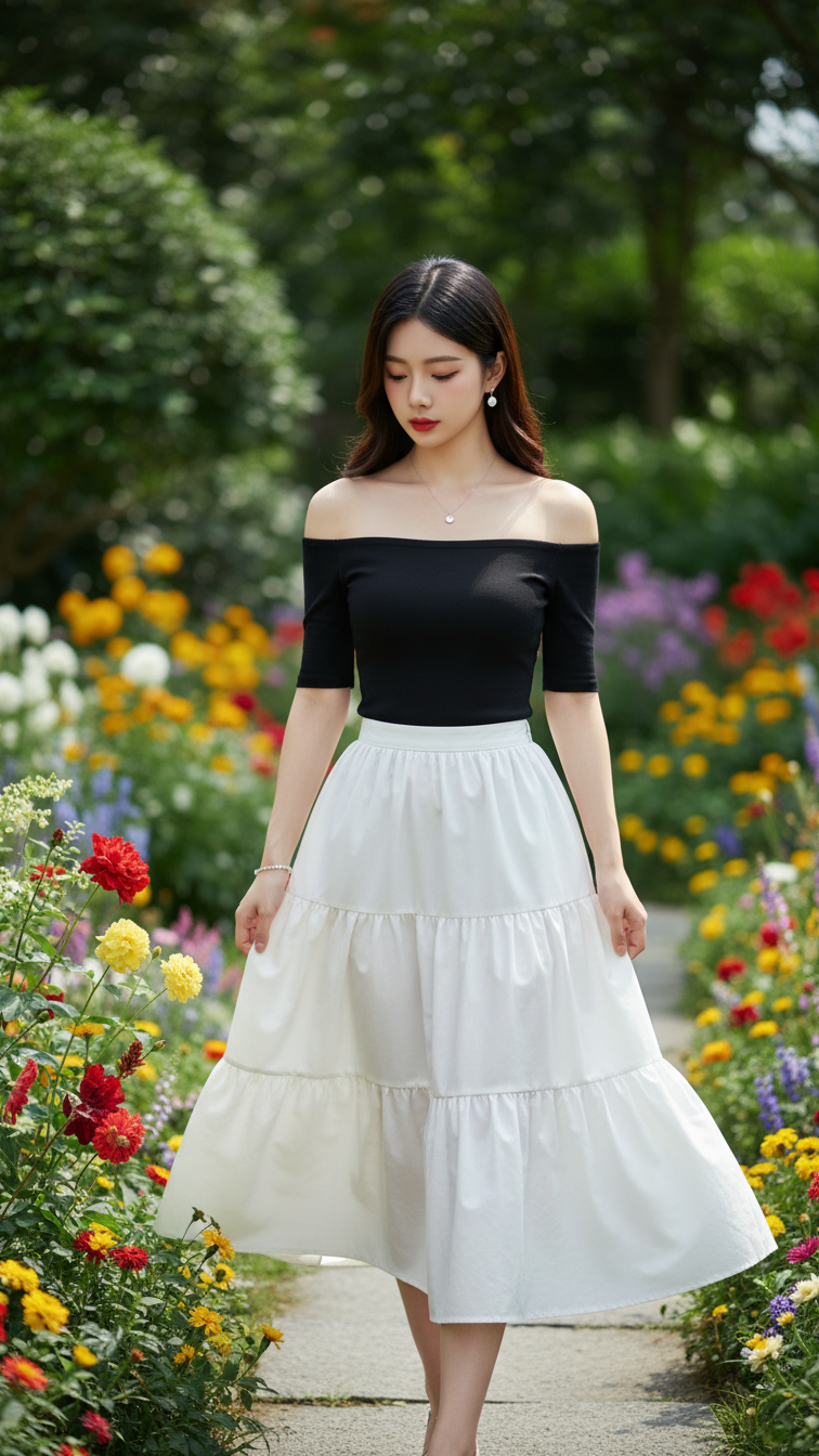 Chân dung cô gái trẻ thanh lịch giữa vườn hoa tươi mát