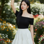 Chân dung thanh lịch của cô gái châu Á trong khu vườn tươi mát và ánh sáng tự nhiên