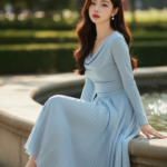 Chân dung thực tế của cô gái trẻ với phong cách thời trang thanh lịch trong công viên