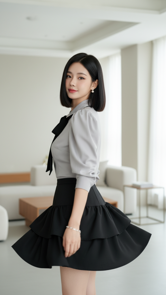 “Bức chân dung thời trang của cô gái trẻ tự tin và thanh lịch”