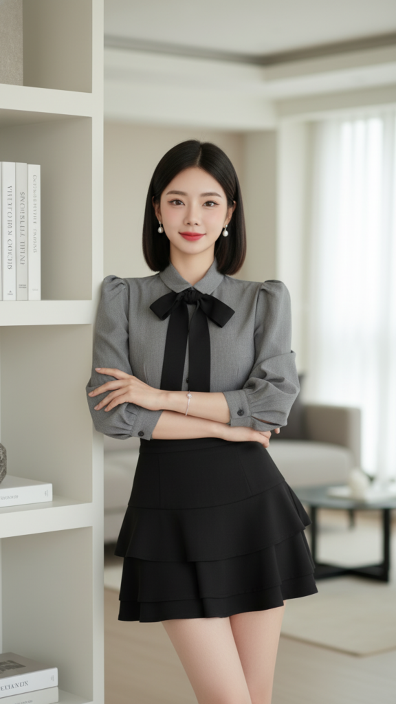 Chân dung cô gái trẻ tự tin với phong cách hiện đại và tinh tế trong không gian tối giản