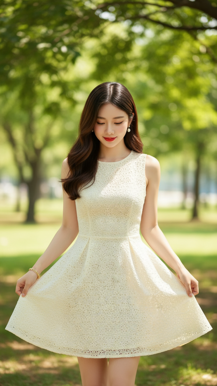 Chân dung cô gái trẻ tự tin trong vẻ đẹp thanh lịch nơi công viên mùa hè