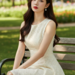 Chân dung thanh lịch của cô gái trẻ trong công viên rực rỡ ánh nắng mùa hè