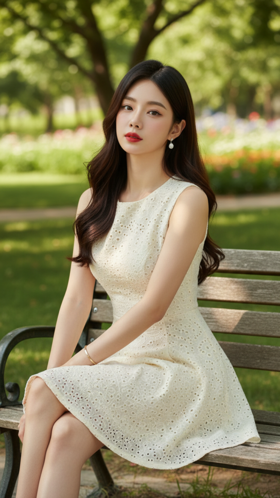 Chân dung thanh lịch của cô gái trẻ trong công viên rực rỡ ánh nắng mùa hè