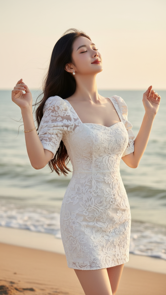 Chân dung cô gái Á Đông thanh lịch bên biển đẹp tựa mơ mộng