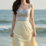 Chân dung nữ sinh tự tin với phong cách hiện đại và nền biển tuyệt đẹp