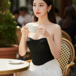 Chân dung thanh lịch của cô gái trẻ trong không gian quán cà phê sang trọng