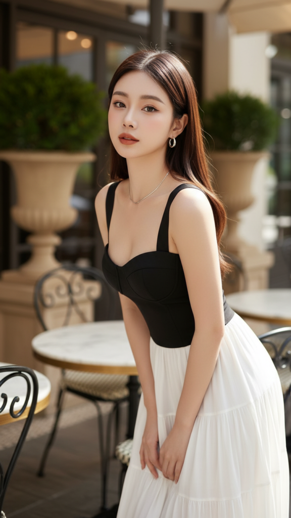 Chân dung thanh lịch của cô gái trẻ tại quán cafe sang trọng