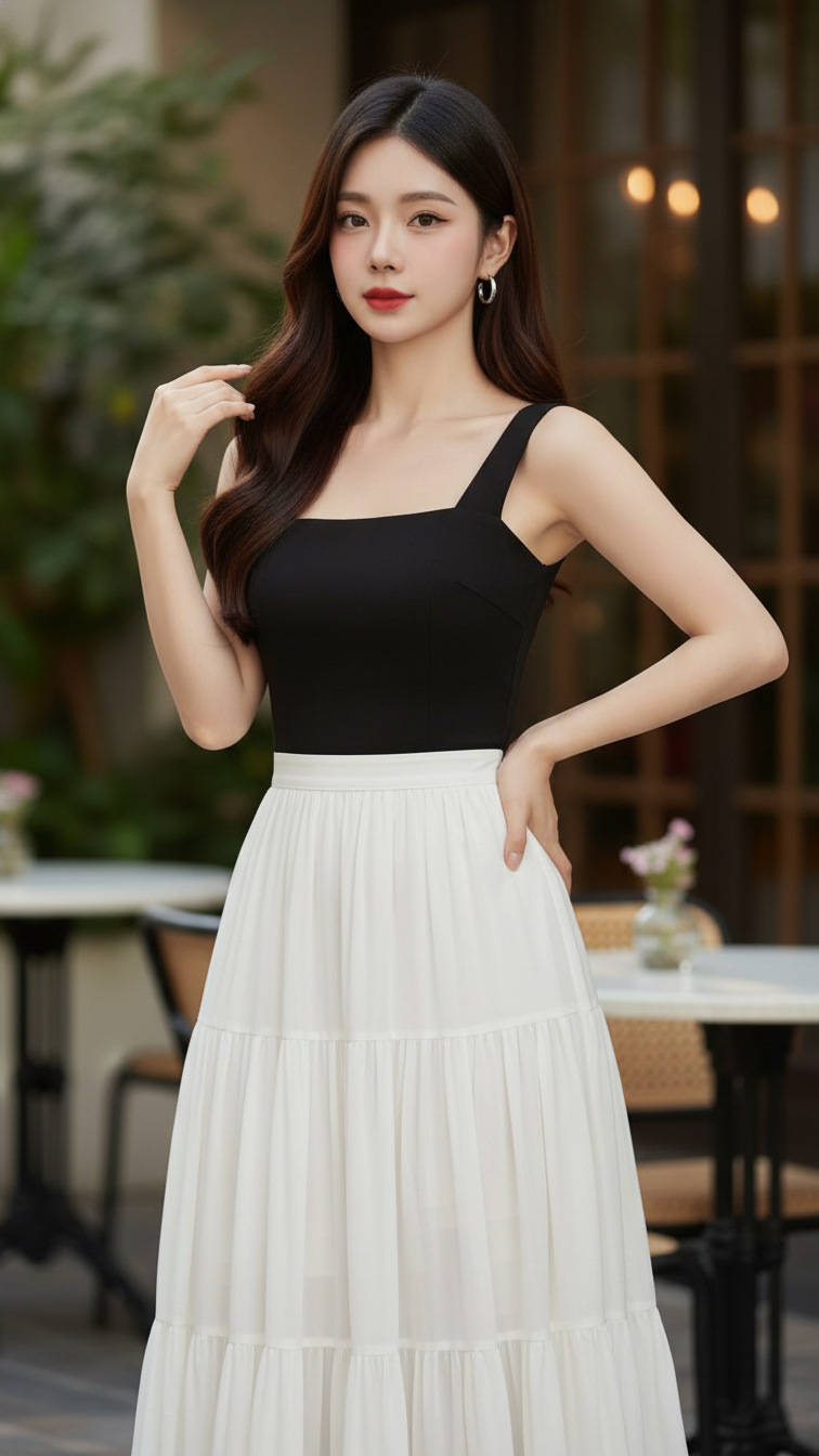 Chân dung thanh lịch của cô gái châu Á tại quán cafe sang trọng