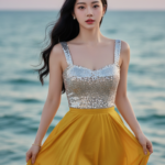 Chân dung thực tế của cô gái trẻ bên biển với vẻ đẹp tự nhiên và phong cách thanh lịch