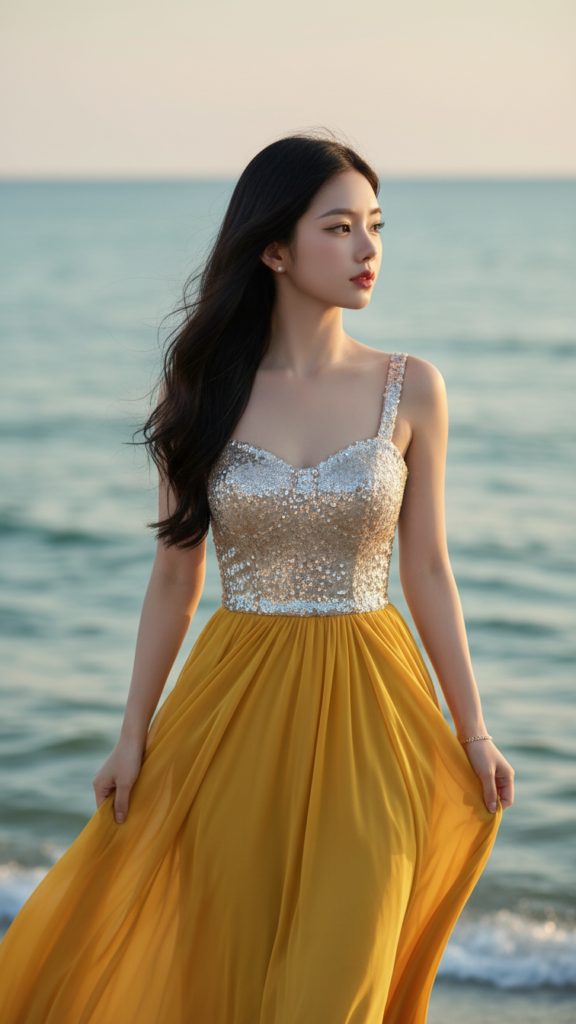 Chân dung cô gái trẻ bên bờ biển với phong cách tự nhiên và sang trọng